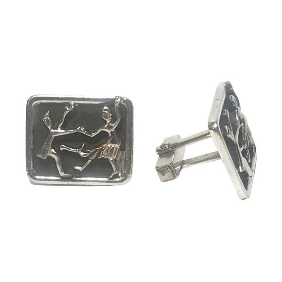 1940s 1950s Dancing Couple Cufflinks Silver Tone and Black Jitterbug Lindy - Picture 3 of 4